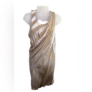 J. Crew Dress 2 Vntg Y2K Sheath Satin Stripe Bubble Hem Tan Beige Sheath Women